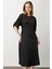 Saten Görünüm Kol Detaylı Elbise-Siyah 9