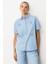 Taş Desen Pamuklu Kot Gömlek-Mavi 5