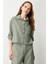 Keten Görünümlü Oversize Kısa Gömlek-Çağla 3