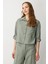 Keten Görünümlü Oversize Kısa Gömlek-Çağla 4