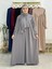 Sallı ,önü V Model Büzgülü Tesettür Elbise Takım ,ferrace,abaya, Hicab,hac ve Umre Için Uygun Gri 1