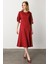 Saten Görünüm Kol Detaylı Elbise-Bordo 1