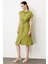 Keten Görünümlü Kuşaklı Elbise-Yeşil 2