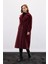 Düğme Detaylı Uzun Kaban - Bordo 2