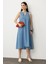Kolsuz V Yaka Rahat Kesim Elbise-Mavi 3