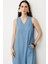 Kolsuz V Yaka Rahat Kesim Elbise-Mavi 4