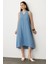 Kolsuz V Yaka Rahat Kesim Elbise-Mavi 5