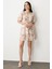 Baskılı Kuşaklı Viskon Elbise-Pudra 1