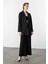 Katlanabilir Kol Detaylı Uzun Ceket-Siyah 3