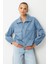 Cep Detay Fermuarlı Gömlek-Indigo 2