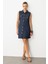 Düğme Detaylı Kot Elbise-Mavi 3