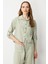 Keten Görünümlü Oversize Kısa Gömlek-Su Yeşili 3
