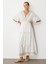 Etnik Desen Işlemeli Uzun Elbise-Ekru 2