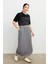 Büyük Beden Ucu Büzgülü Uzun Etek-K.gri 3
