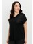 Büyük Beden Tül Çiçek Detaylı Bluz-Siyah 6