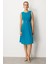Cep Detaylı Kolsuz Krep Elbise-Turkuaz 1