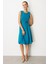 Cep Detaylı Kolsuz Krep Elbise-Turkuaz 3
