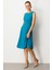 Cep Detaylı Kolsuz Krep Elbise-Turkuaz 4