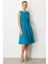 Cep Detaylı Kolsuz Krep Elbise-Turkuaz 5