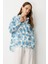 Cep Detaylı Çiçek Baskılı Gömlek-Mavi 3