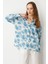 Cep Detaylı Çiçek Baskılı Gömlek-Mavi 4