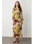 V Yaka Desenli Uzun Elbise-Sarı 2