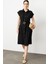 Keten Görünümlü Kuşaklı Elbise-Siyah 4