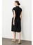 Keten Görünümlü Kuşaklı Elbise-Siyah 7