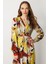 V Yaka Desenli Uzun Elbise-Sarı 7