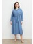 Büyük Beden Kuşaklı Uzun Kot Elbise-Mavi 1