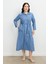 Büyük Beden Kuşaklı Uzun Kot Elbise-Mavi 5