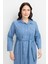 Büyük Beden Kuşaklı Uzun Kot Elbise-Mavi 7