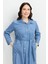 Büyük Beden Kuşaklı Uzun Kot Elbise-Mavi 8