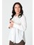Büyük Beden Düğme Detay Gömlek-Kemık 5