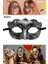 2 Adet Siyah Renk Metal Maske Gümüş Işıltılı Kristal Detaylı | Maskeli Balo ve Fotoğraf Çekimi Için 2