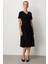 V Yaka Midi Elbise-Siyah 1