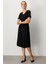 V Yaka Midi Elbise-Siyah 3