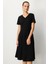 V Yaka Midi Elbise-Siyah 4