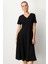 V Yaka Midi Elbise-Siyah 5
