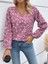 Kadın Uzun Kollu V Yakalı Çiçek Desenli Modal Bluz 2