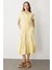 Keten Görünüm Farbela Detaylı Uzun Elbise-Sarı 1