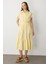 Keten Görünüm Farbela Detaylı Uzun Elbise-Sarı 2