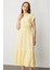 Keten Görünüm Farbela Detaylı Uzun Elbise-Sarı 3