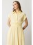 Keten Görünüm Farbela Detaylı Uzun Elbise-Sarı 5