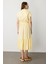 Keten Görünüm Farbela Detaylı Uzun Elbise-Sarı 7