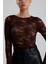 Dantel Uzun Kollu Crop Bluz | BUST36259 Kahve 4