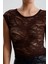 Dantel Transparan Kısa Kollu Bluz | BUST35379 Kahve 4