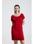 Likralı Viskon Mini Viskon Elbise | BLZ36387 Bordo Batik 3
