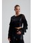 Payetli Tül Kol Crop Bluz | BUST36090 Siyah 1