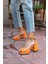 Carmen Kadin Orange Platform Topuk Detay Sandalet 6